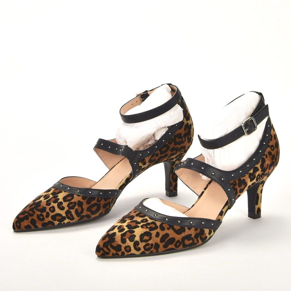Array Leopard Print Leather Fabric Criss Cross He… - image 2